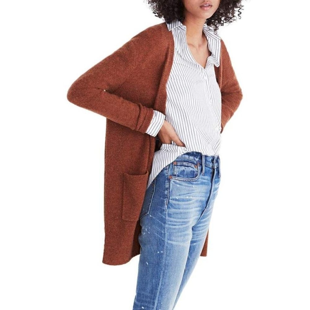 Madewell Kent‎ Espresso Brown Longline Knit Cardigan Sweater S